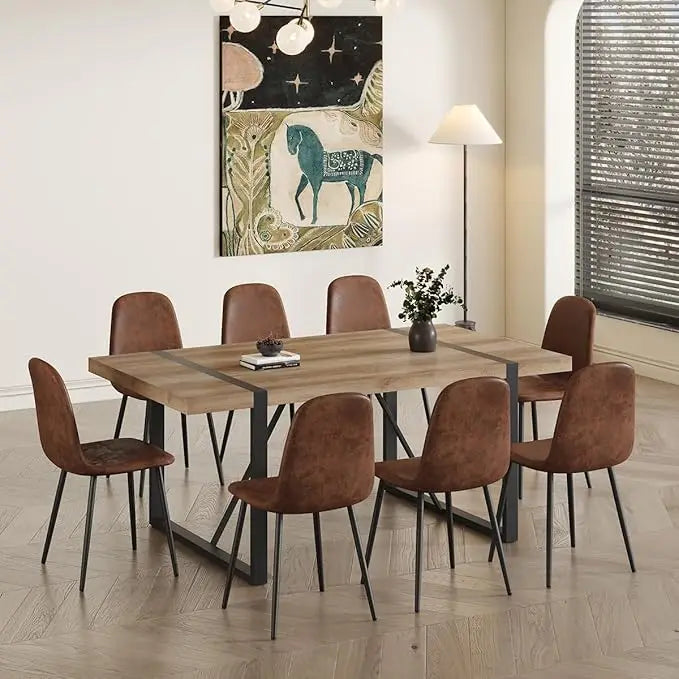 Ensemble de table à manger pour 8, 9 pièces, table de cuisine de 71 pouces et chaises en tissu suédé, ensemble de 8 pour la cuisine