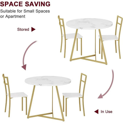 Juego de mesa de comedor para 2 personas, mesa de cocina y sillas para 2 personas, juego de mesa de cocina redonda moderna, juego de 3