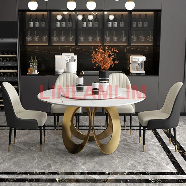 Muebles de comedor Linlamlim, juego de mesa de piedra sinterizada con sillas de cuero y muebles de cocina de diseño de acero inoxidable