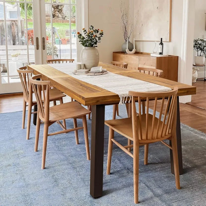 Table à manger en acacia pour 6 personnes, table d'intérieur et d'extérieur, pieds en fer, finition sablée, teinte naturelle, rustique, 69 x 33 x 30 pouces