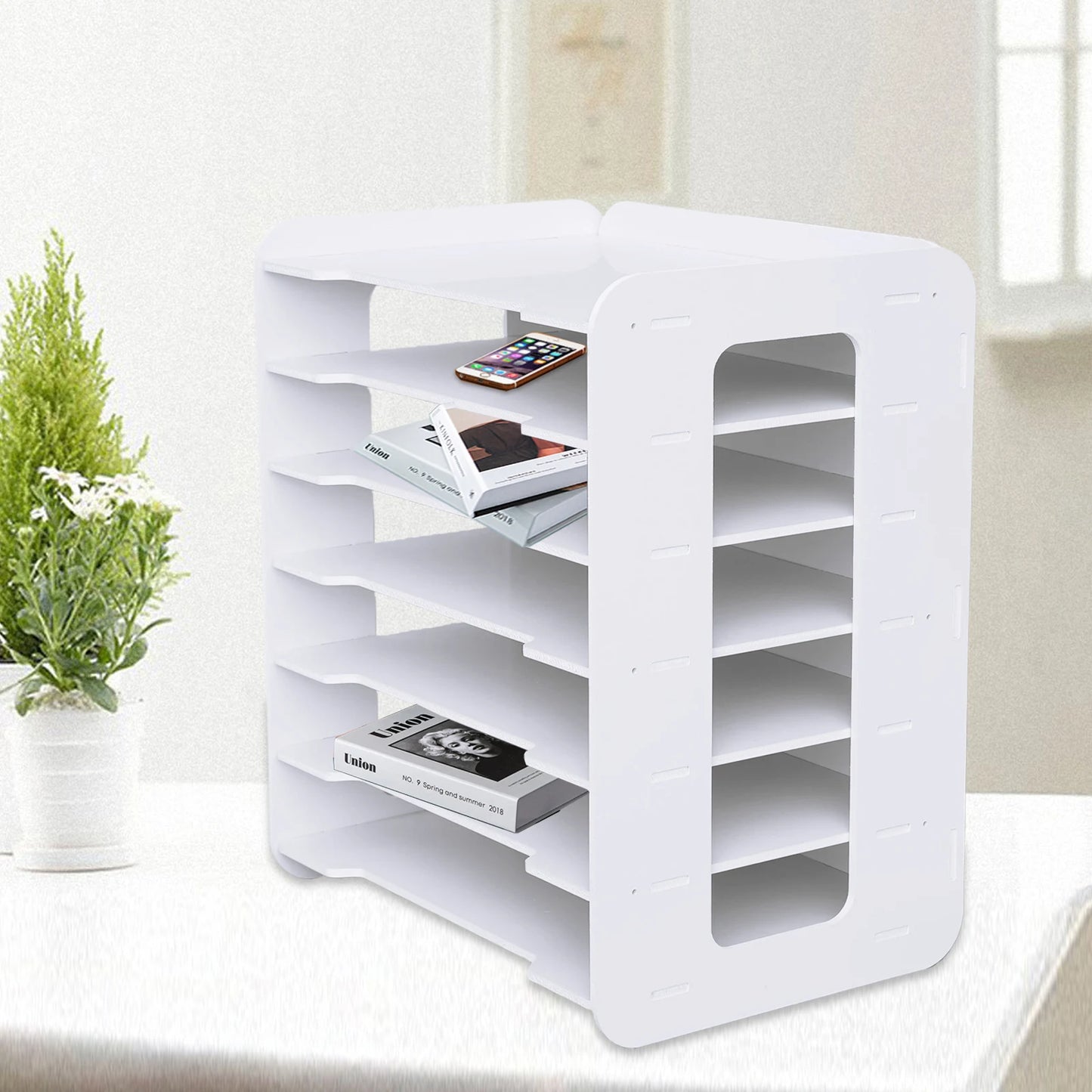 Caja de almacenamiento de PVC Organizador de archivos horizontal de siete capas con gran espacio de almacenamiento Estante organizador de archivos de escritorio para oficina y hogar