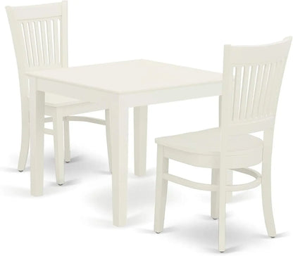 Juego de 3 piezas Oxford OXVA3-LWH-W de East West Furniture que incluye una mesa de comedor cuadrada y 2 sillas de cocina, 36 x 36 pulgadas