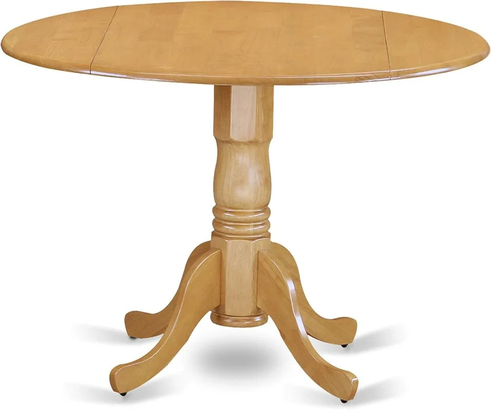 El juego de 3 piezas DLIN3-OAK-W de East West Furniture contiene una mesa de comedor redonda con hojas abatibles y 2 sillas con asiento de madera, 42 x 42 pulgadas