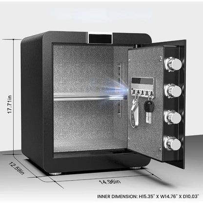 2.0Cube fireproof file box, large file cabinet box with hidden compartments and LCD touch screen, dual alarmsystemand LEDlights