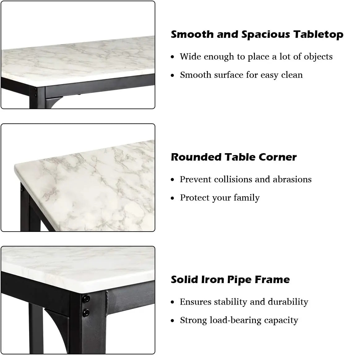 3 Pcs Dining Table and Chairs Set with Faux Marble Tabletop 2 Chairs Contemporary Dining Table Set for Home or Hotel Dining Room