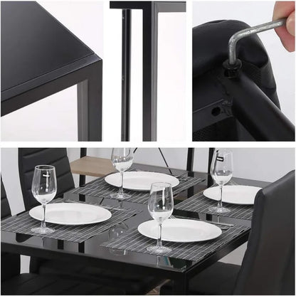 Juego de mesa de comedor PayLessHere de 5 piezas con 4 sillas de cuero sintético con marco de metal rectangulares modernas para espacios pequeños