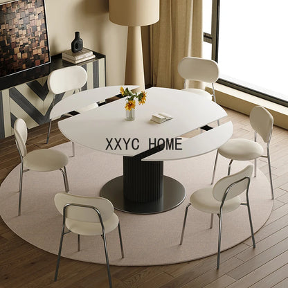 Comedor blanco redondo de lujo ecléctico italiano, mesa de cocina, juego de 6 sillas, sillas modernas, muebles para el hogar