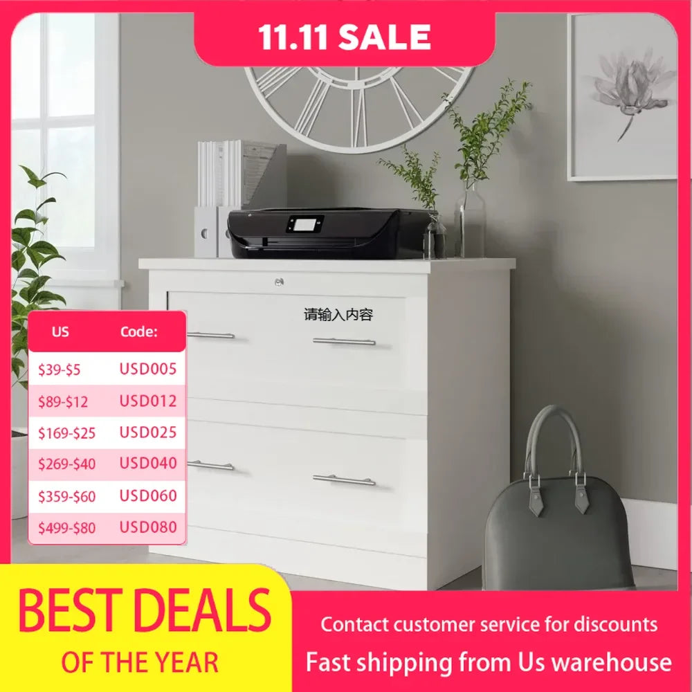 29-7/16" wide x 18-1/2" deep horizontal 2 drawer filing cabinet, white