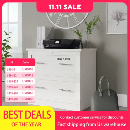 29-7/16" wide x 18-1/2" deep horizontal 2 drawer filing cabinet, white