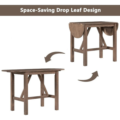 3 Piece Counter Height Kitchen Dining Set with Drop Leaf Dining Table and 2 Dining Padded Chairs, Brown