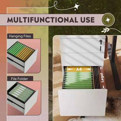 Classeur en bois sous le bureau, 3 tiroirs avec serrures à roulettes, adapté au papier à en-tête du bureau à domicile/documents juridiques/format A4