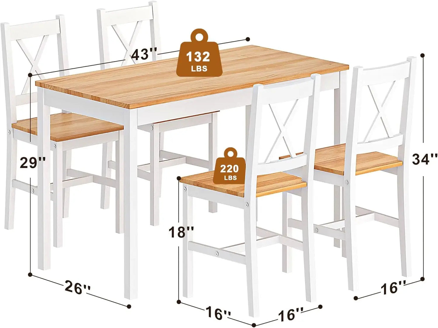 Juego de mesa de comedor para 4, juego de mesa de comedor de cocina de madera de 5 piezas con 4 sillas para cocina, comedor, restaurante pequeño