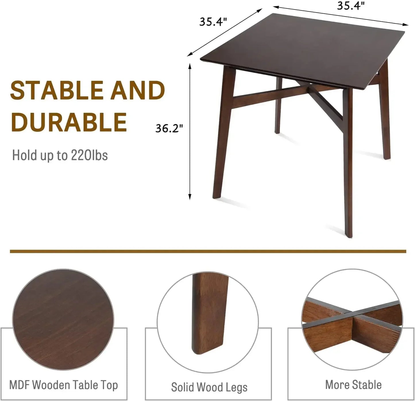 Ensemble de salle à manger en bois pour 4 personnes, ensemble table et chaises de petit-déjeuner de cuisine du milieu du siècle, table haute de pub rustique et tabourets de bar