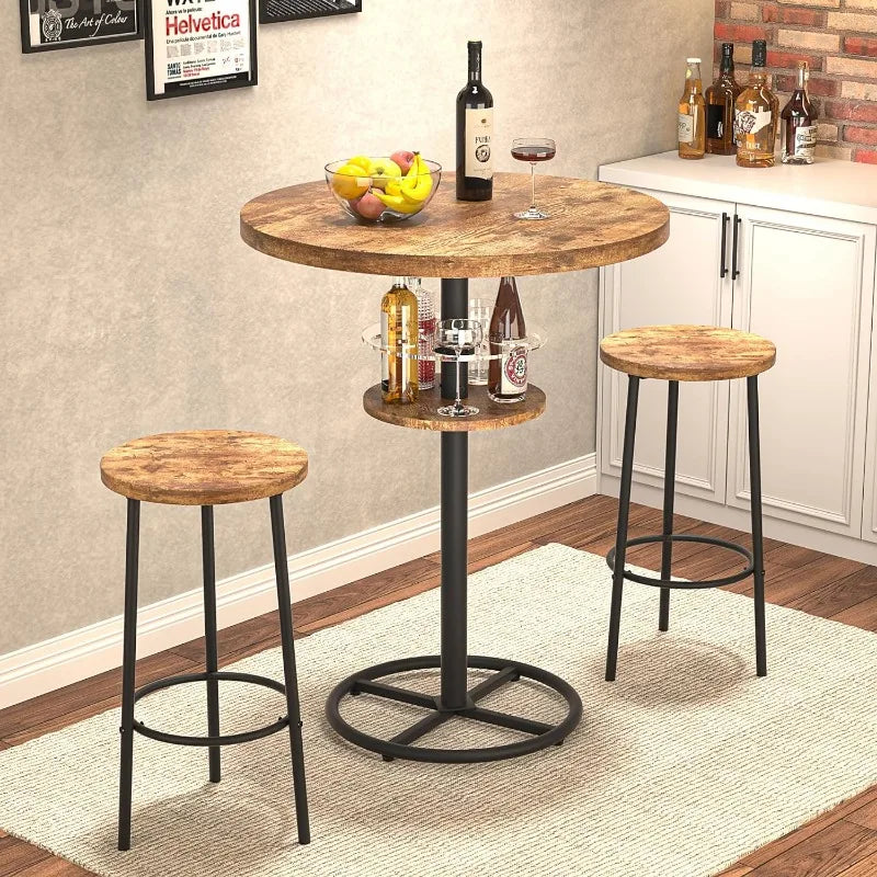 3 Piece Bar Table and Chairs Counter Height Bistro Pub Sets with 2 Barstools for Breakfast Nook, Small Space, Apartment