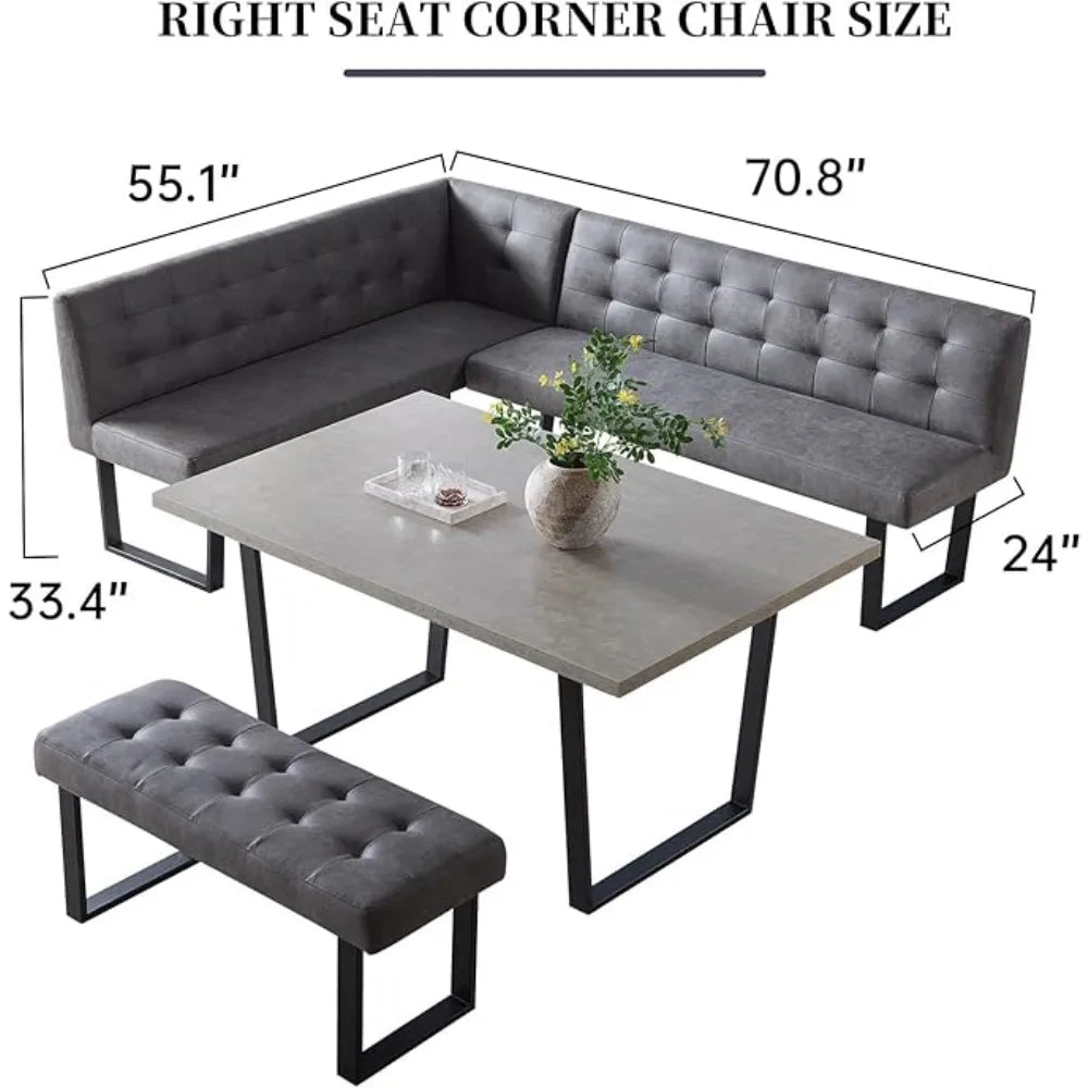 Ensemble de table à manger avec banc, table de cuisine moderne 3 pièces avec banc d'angle à siège droit et banc pour meubles de salle à manger familiale