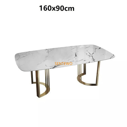 SENTEWO Ensemble de table à manger de luxe en marbre italien 6 chaises en acier inoxydable avec base plaquée or Meubles de maison Mesa Com 4 Cadeiras