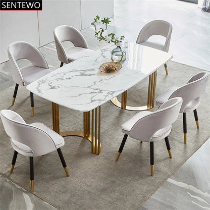 SENTEWO Ensemble de table à manger de luxe en marbre italien 6 chaises en acier inoxydable avec base plaquée or Meubles de maison Mesa Com 4 Cadeiras