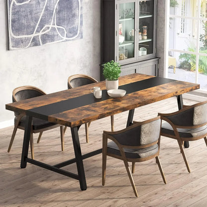 Mesa de comedor para 8 personas, mesa de cocina rectangular de madera de 70,87 pulgadas con marco de metal resistente, mesa de comedor industrial grande y larga