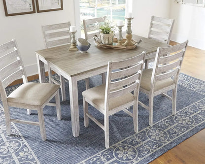 Juego de mesa de comedor Skempton Cottage con 6 sillas tapizadas, diseño de Ashley, encalado