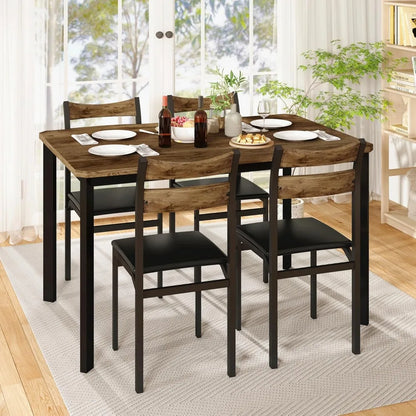 Juego de mesa de comedor para 4, mesa de 43,3" con 4 sillas tapizadas de cuero sintético, juego de mesa y sillas de cocina de madera, juego de comedor de 5 piezas