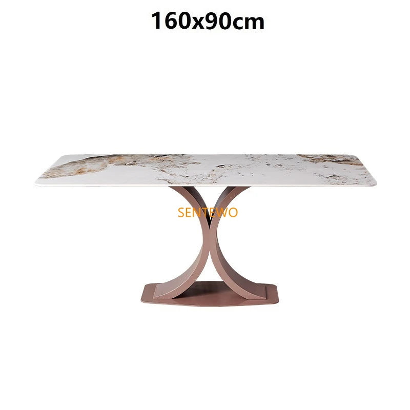 Mesa de comedor de lujo SENTEWO con losa de roca y silla de acero inoxidable con base de oro rosa y mármol sintético, muebles para cocina