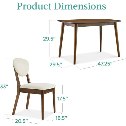 Juego de comedor, mesa y sillas modernas compactas de mediados de siglo para el hogar o el apartamento, con 4 sillas, asientos y respaldos acolchados, marco de madera