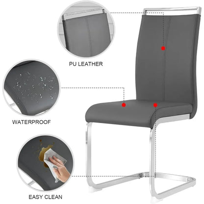 Juego de mesa de comedor moderna para 6 personas, juego de mesa de cocina rectangular con tablero de mármol sintético y 6 sillas tapizadas de cuero sintético