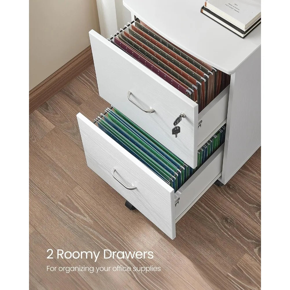 2-Drawer File Cabinet, Locking Wood Filing Cabinet for Home Office, Small Rolling File Cabinet, Printer Stand, for A4