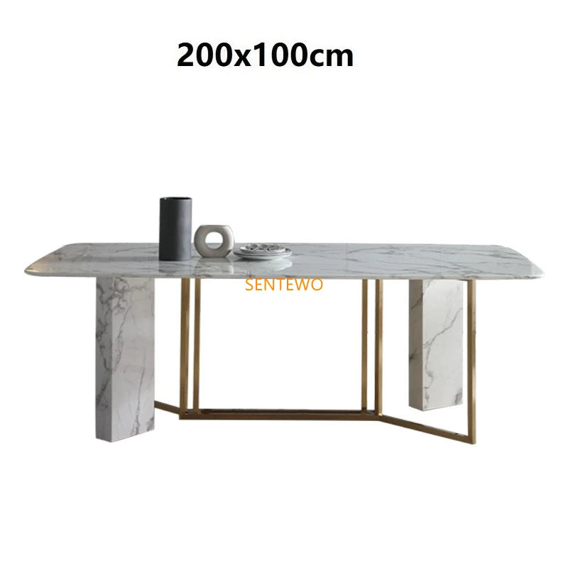 SENTEWO Ensemble de table à manger de cuisine et 6 chaises de luxe en marbre italien avec base en acier inoxydable doré