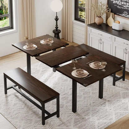 Ensemble de table à manger pour 4 à 8 personnes, ensemble de table de cuisine extensible avec 2 bancs et 2 tabourets carrés