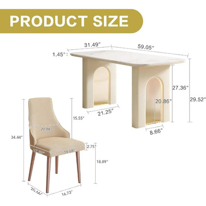 Juego de mesa de comedor rectangular moderna, mesa de 59,05" con 4 sillas, mesa de cocina de interior con luces LED, comedor que ahorra espacio