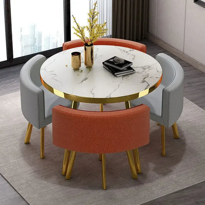 Marble Round 80cm Dining Tables Set 4 Chairs Modern Center Wood Table Luxury White Muebles Para El Hogar Apartment Furniture