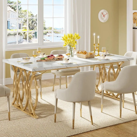 Mesa de comedor moderna, mesa de cocina grande de 63" para 4-6 personas, mesa de comedor rectangular única Muebles de cocina y comedor