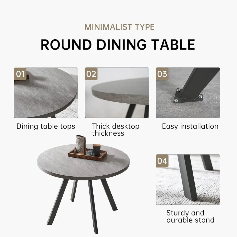 Round Dining Table Set for 4 Modern Casual Coffee Table Set for Kitchen, Living Room Space Saving Dining Table + 4 Black Chairs