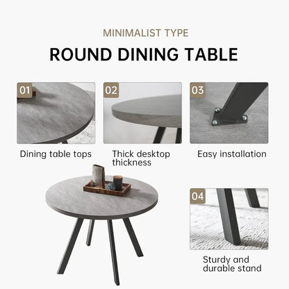 Round Dining Table Set for 4 Modern Casual Coffee Table Set for Kitchen, Living Room Space Saving Dining Table + 4 Black Chairs