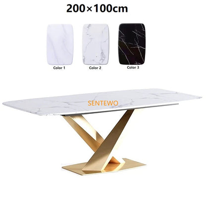 Mesa de comedor de cocina de mármol SENTEWO, juego de 4 sillas, marco de acero inoxidable chapado en oro, muebles para el hogar, mesa de Jantar, 6 sillas