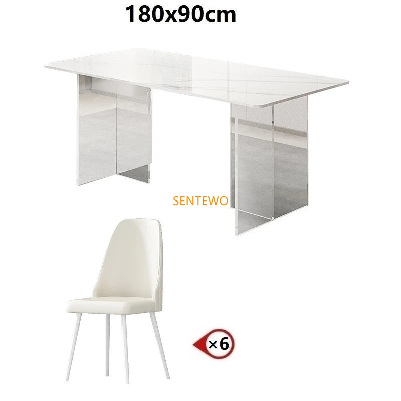 SENTEWO Livraison gratuite Table à manger de cuisine en dalle de roche moderne avec chaise Ensemble de table à manger à base en acrylique transparent Esstische