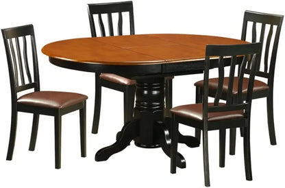 El juego de mesa de comedor de 7 piezas East West Furniture AVAT7-BLK-LC consta de una mesa de cocina ovalada con hojas de mariposa y 6 hojas de imitación L