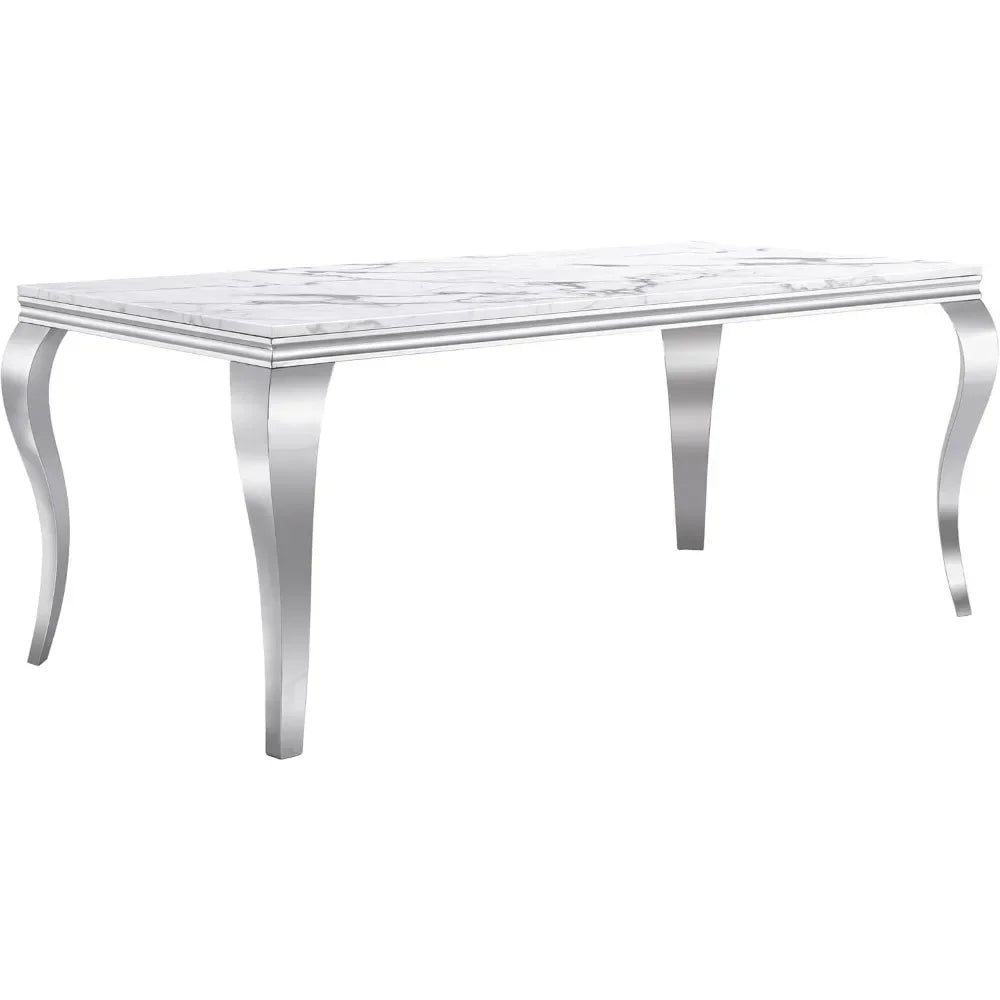 Ensemble de table à manger pour 4 personnes, tables à manger en faux marbre de 70 po avec piédestal en acier inoxydable, 4 chaises rembourrées, ensemble de salle à manger