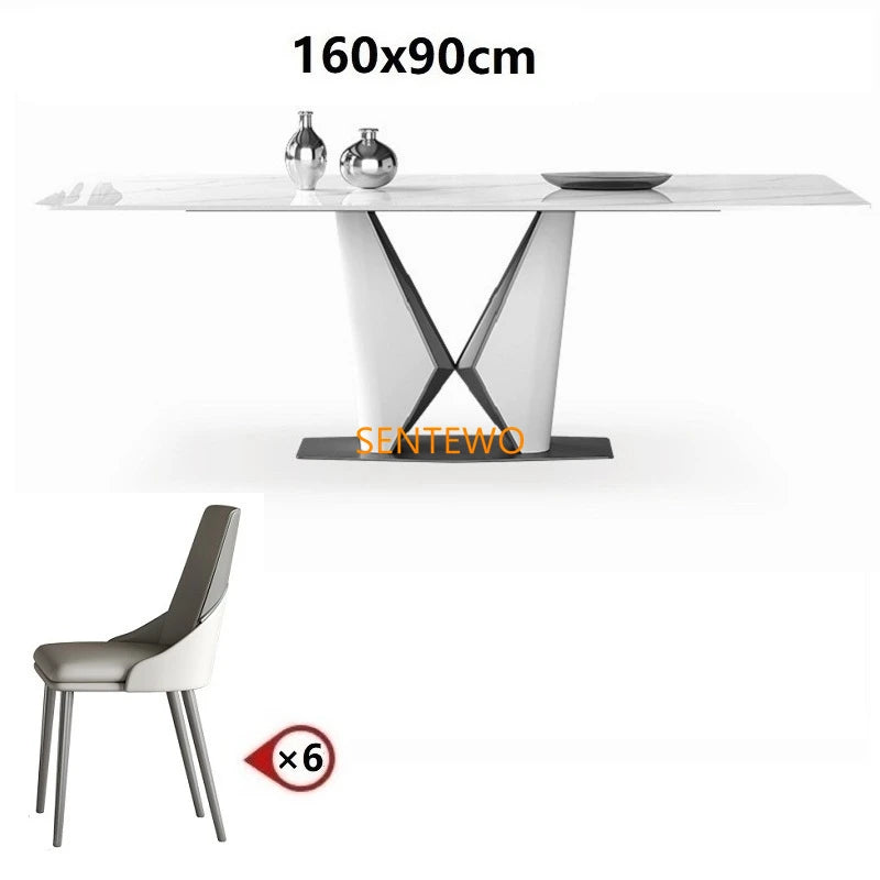 Juego de mesa de comedor de lujo con losa de mármol y 8 sillas, mesa de comedor de mármol, mesa de comedor de acero inoxidable con base dorada