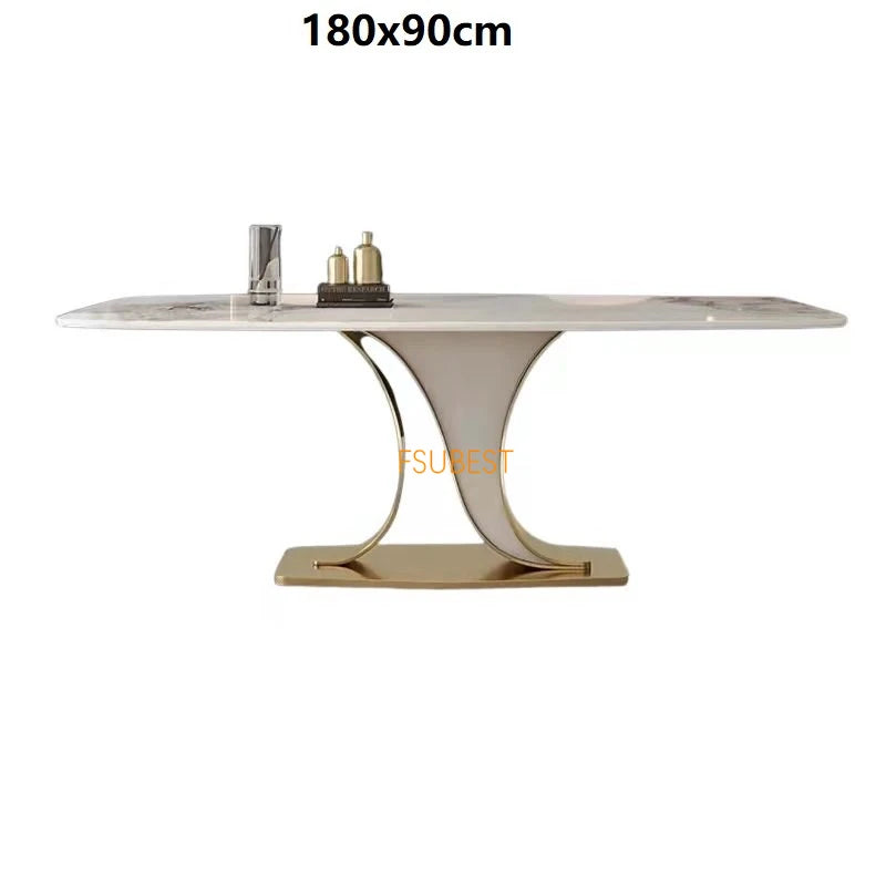 Ensemble de table à manger avec cadre turc et plateau en marbre blanc, table et chaise de salle à manger moderne en acier inoxydable doré pour 6/8 places