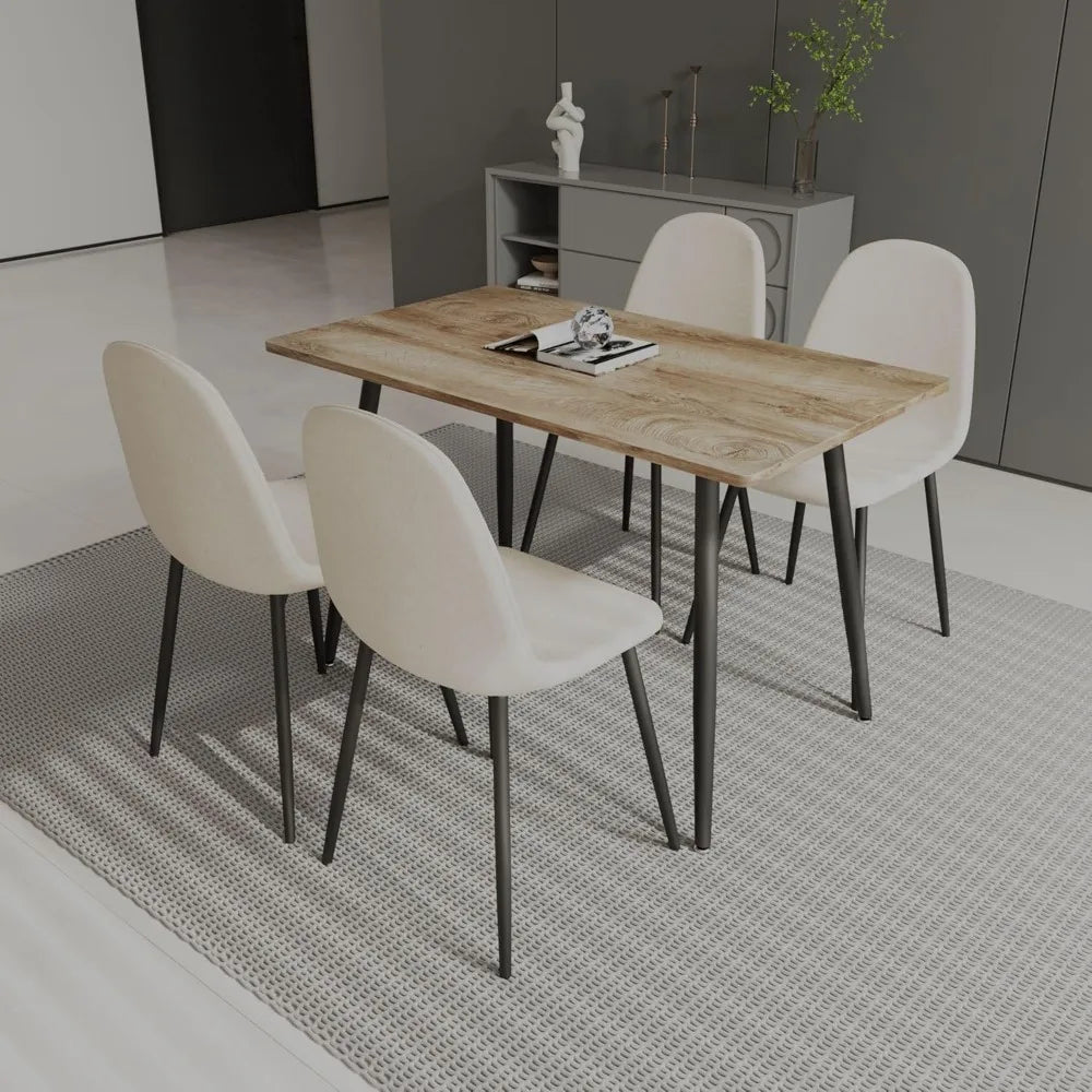 Juego de mesa de comedor pequeña para 4 personas, juego de mesa y sillas de comedor modernas con 4 sillas de comedor de tela, juego de mesa de cocina de 47''