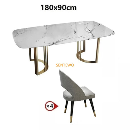 SENTEWO Ensemble de table à manger de luxe en marbre italien 6 chaises en acier inoxydable avec base plaquée or Meubles de maison Mesa Com 4 Cadeiras