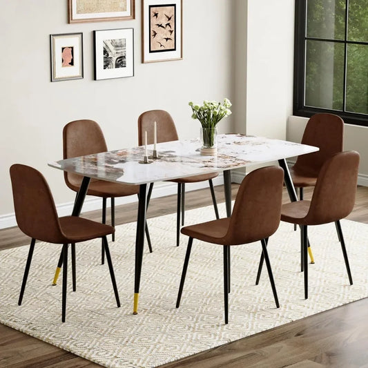 Juego de mesa de comedor para 6 personas, tablero de piedra sinterizada para cocina y juego de 6 sillas modernas para cocina y comedor