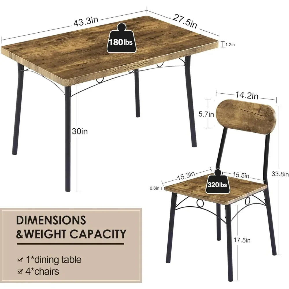 Juego de comedor de 5 piezas, mesa de cocina, comedor, rincón de desayuno y espacio pequeño, juego de muebles para dormitorio, silla marrón