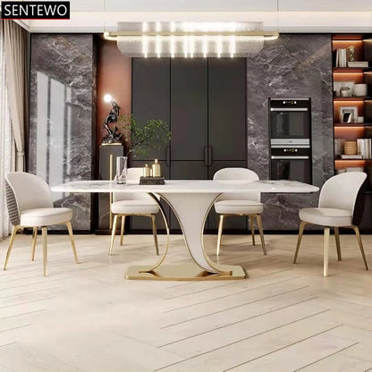 SENTEWO Envío gratuito Juego de mesa de comedor italiano de 6 sillas Marco dorado Juego de mesa de comedor de diseño moderno Muebles para apartamentos