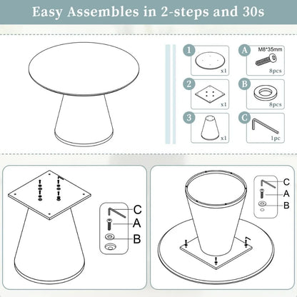 Juego de mesa de comedor redonda para 4 personas, juego de mesa de comedor redonda de imitación de mármol para 4 personas con tablero de MDF y 4 sillas de cuero sintético