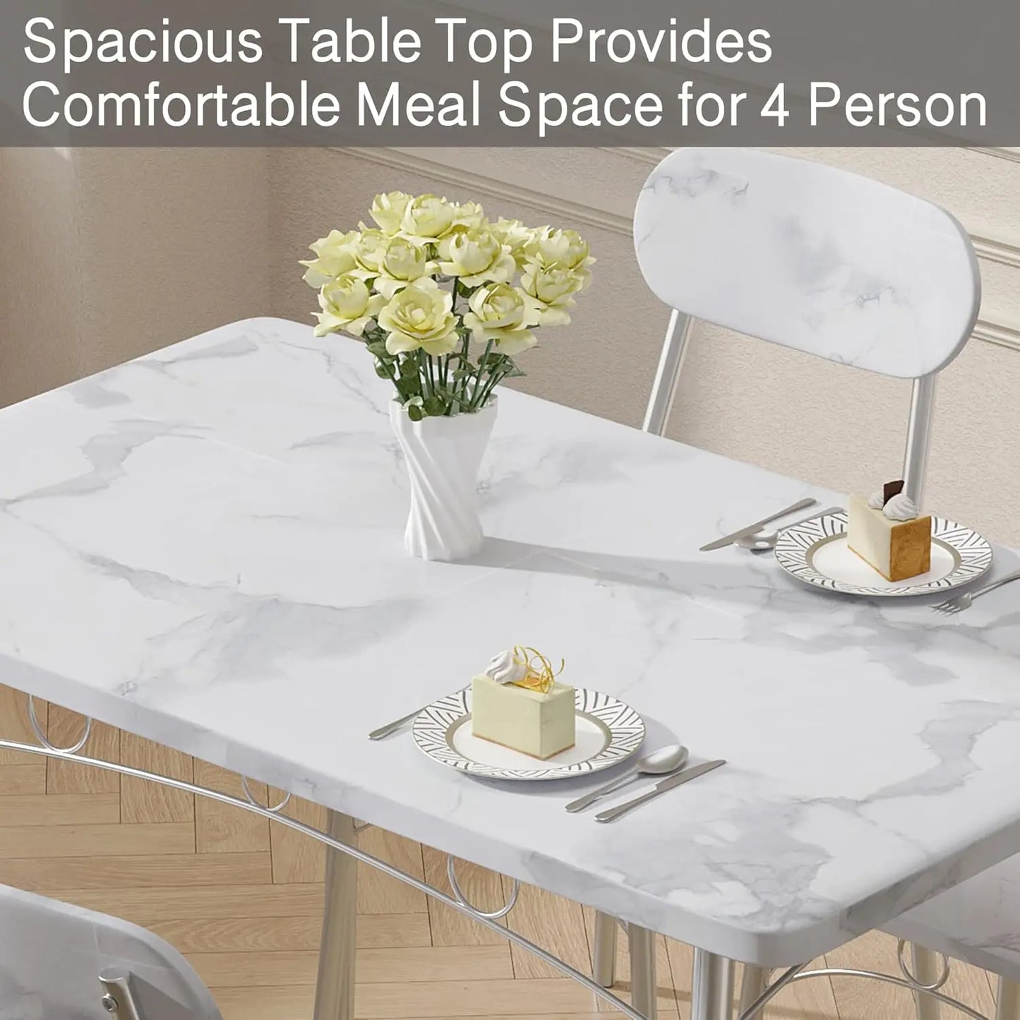 Ensemble de table à manger pour 4 personnes, 5 pièces, avec chaises, pour cuisine, coin déjeuner et petit espace, 43,3 po, blanc