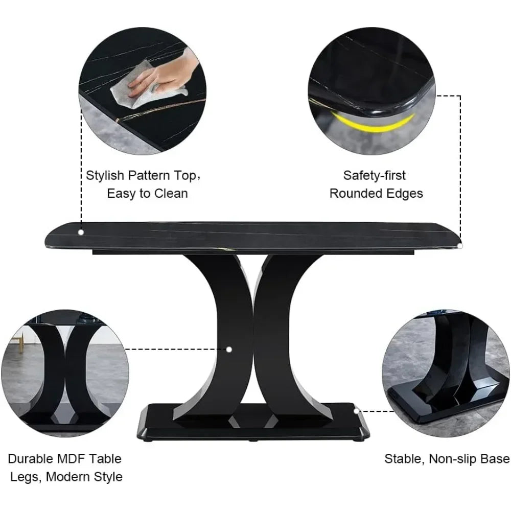 Juego de mesa de comedor, juego de mesas y sillas de cocina de mármol para 6, mesas con 6 sillas tapizadas de cuero sintético, juego de mesa de comedor