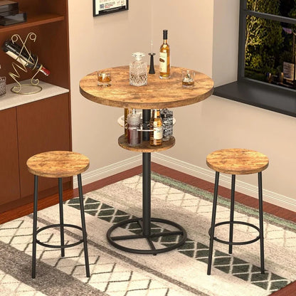 3 Piece Bar Table and Chairs Counter Height Bistro Pub Sets with 2 Barstools for Breakfast Nook, Small Space, Apartment